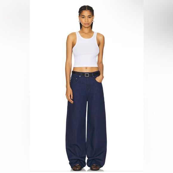 GRLFRND Enya Dropped Crotch Jeans Franklin dark blue denim baggy Revolve 27-31 - Picture 1 of 14